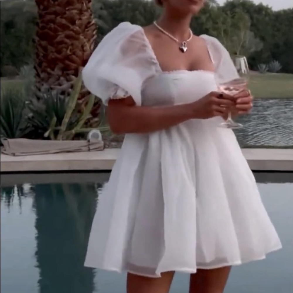 LOVERS PUFF SLEEVE TULLE BABYDOLL DRESS - WHITE